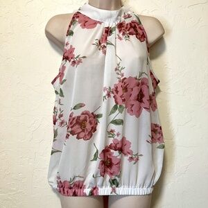 Shein Mock Neck Sleeveless Romantic Feminine Sheer Top Rose Sz M